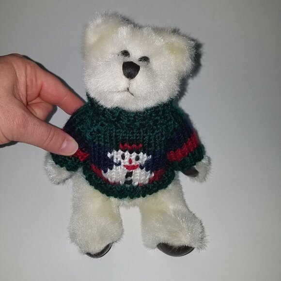 VTG Hugfun Ivory Teddy Bear Plush Jointed 7.5" Stuffed 1998 Knit Snowman Sweater - Picture 2 of 10